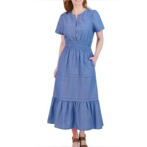 French Connection Blue Ruffled Short Sleeve Sundress